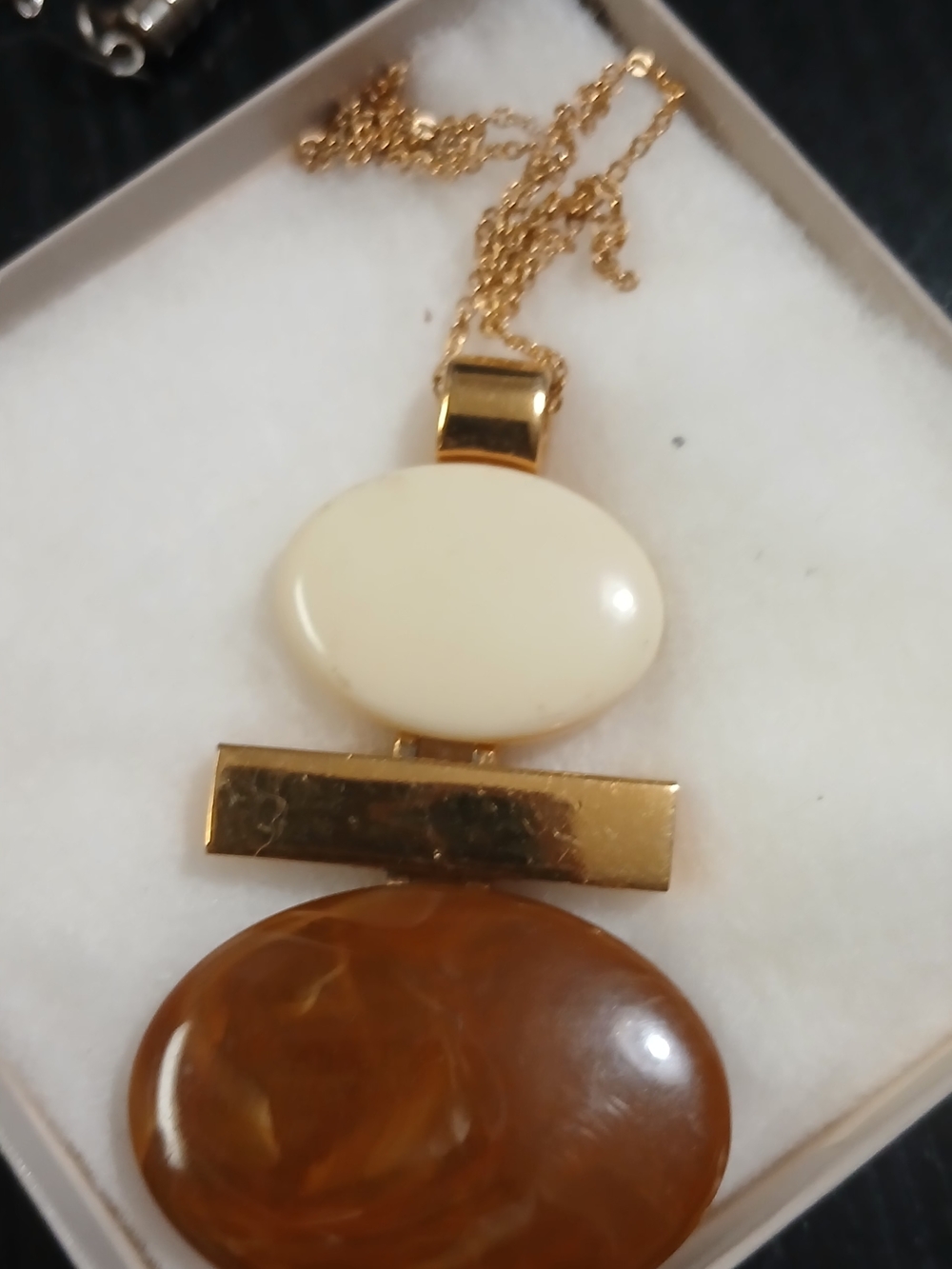 Avon Gold-Tone Necklace with Cream and Amber Stones